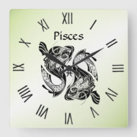 Fisch Zodiac Clock grüne römische Zahlen
