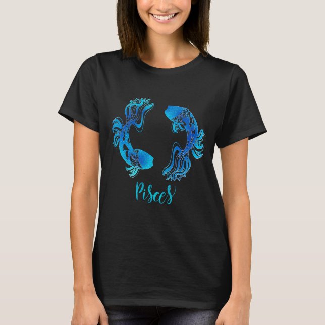 Fisch Zodiac-Zeichen blauer Glitzer Funkeln T-Shirt (Vorderseite)