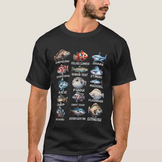 Fischarten von Süßwasserfischen Fischer T-Shirt (Vorderseite)