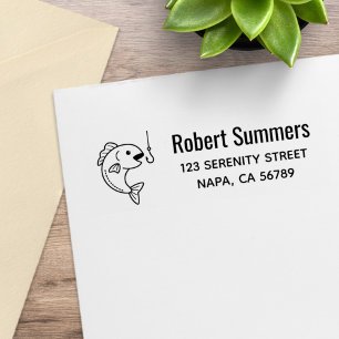 Fischbeißender Angelhaken Adresse Gummistempel