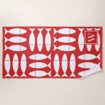 Fischblockdruck Nautilus - Weißes & rotes Monogram