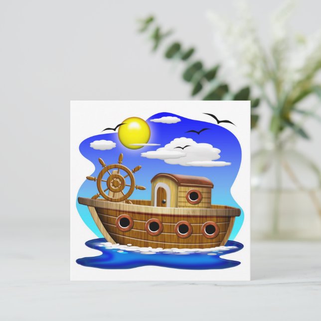 Fischboot Cartoon  Einladung (Stehend Vorderseite)