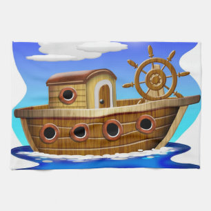 Fischboot Cartoon Handtuch