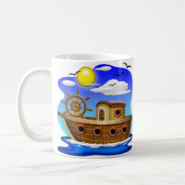 Fischboot Cartoon  Kaffeetasse (Links)