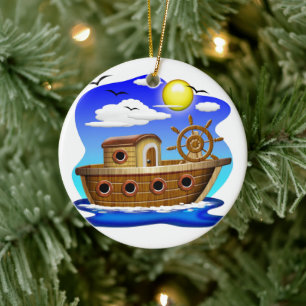 Fischboot Cartoon  Keramik Ornament