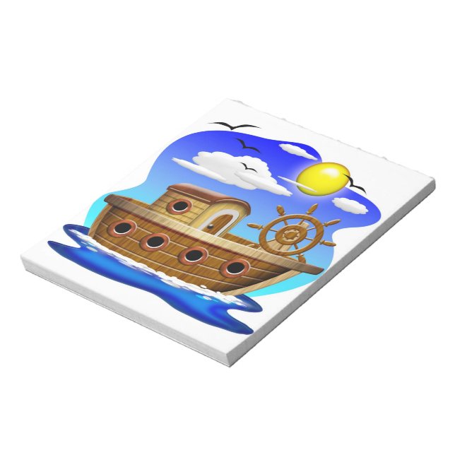 Fischboot Cartoon Notizblock (Rotiert)