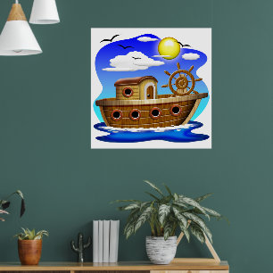 Fischboot Cartoon Poster