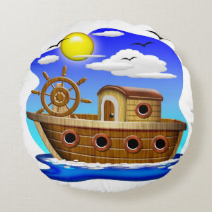 Fischboot Cartoon  Rundes Kissen