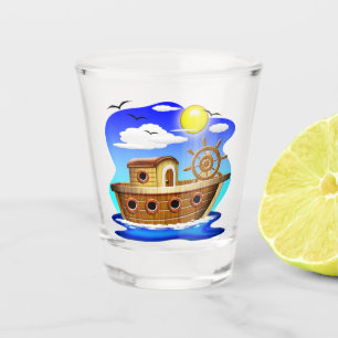 Fischboot Cartoon Schnapsglas