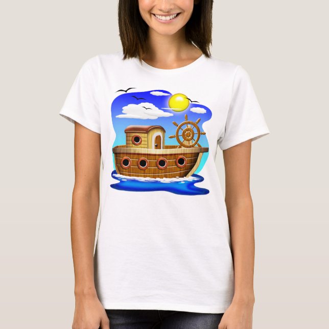 Fischboot Cartoon  T-Shirt (Vorderseite)
