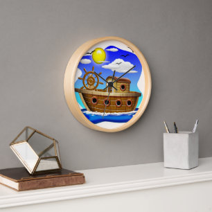 Fischboot Cartoon Uhr