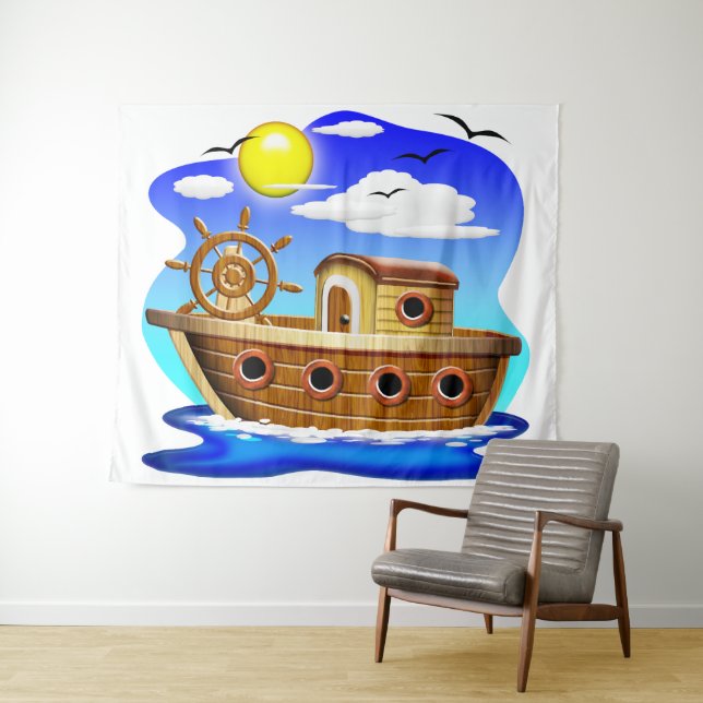 Fischboot Cartoon  Wandteppich (Beispiel (Horizontal))