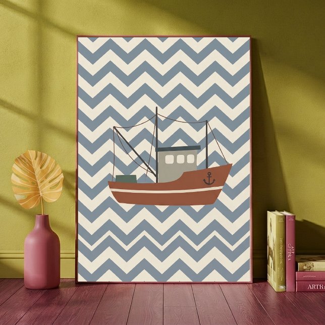 Fischboot Chevron Blau Jungen Kinderzimmer Kunstpr Poster (Von Creator hochgeladen)