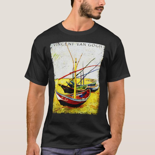 Fischboote Am Strand Tee Van Gogh Kunstmalerei (Vorderseite)