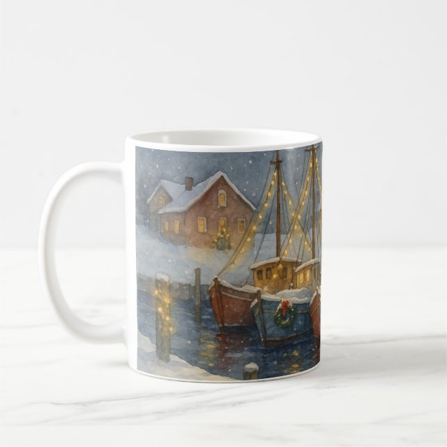 Fischboote im Hafen Weihnachten Kaffeetasse (Links)