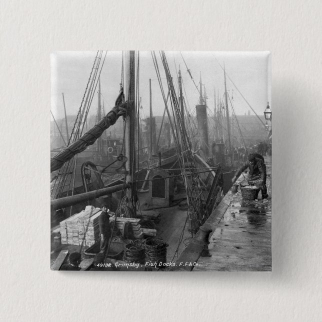 Fischdocks, Grimsby, Anfang des 20. Jahrhunderts Button (Vorderseite)