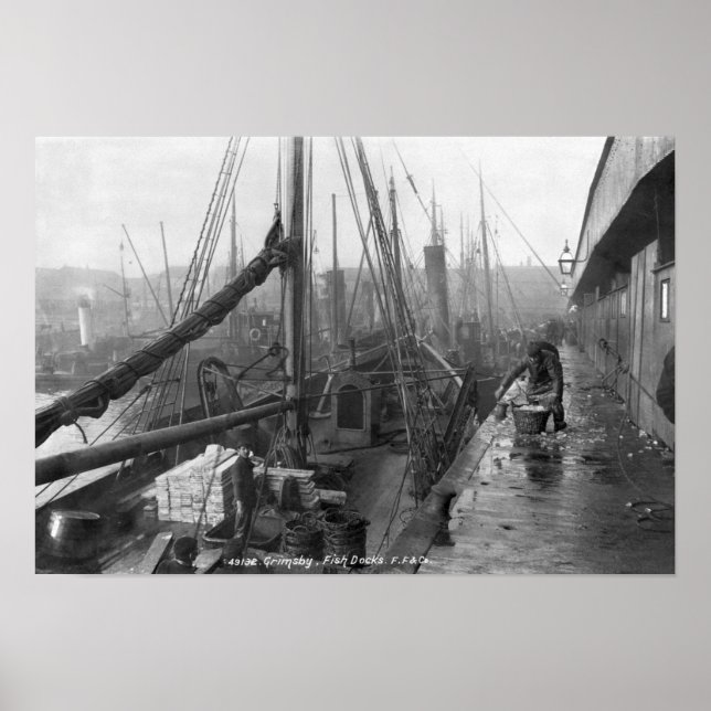 Fischdocks, Grimsby, Anfang des 20. Jahrhunderts Poster (Vorne)