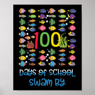 Fische 100 Tage Schule Shirt Fischer Lehrer Poster