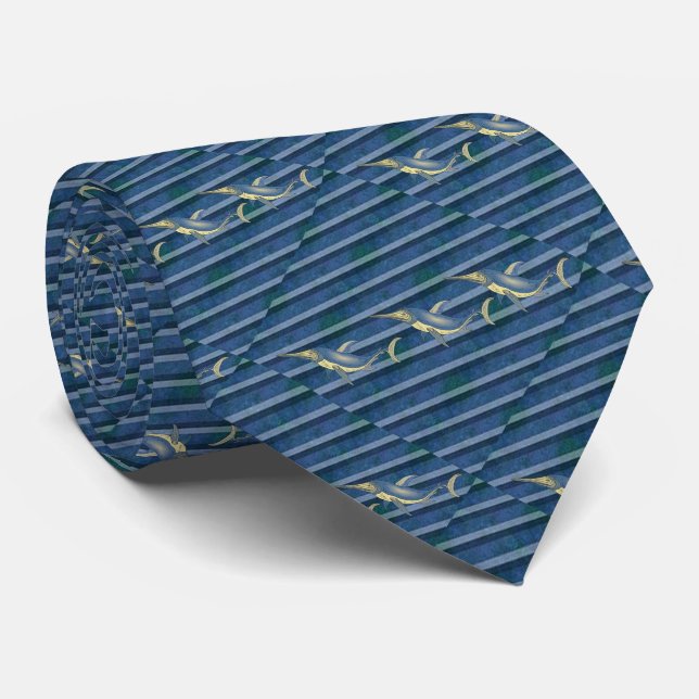 Fische auf der Krawatte Blauer und Schwarzer Strei (Gerollt)