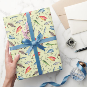 Fische auf hellgelben Flächen Geschenkpapier