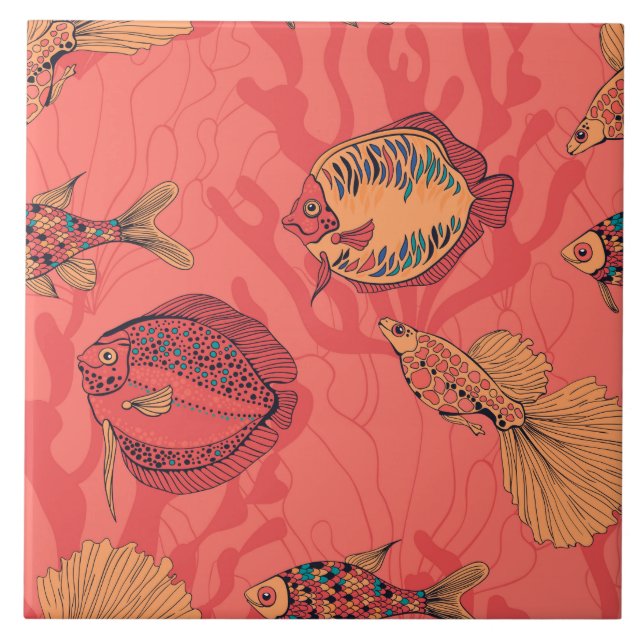 Fische auf lebendem Korallenhintergrund Fliese (Vorderseite)