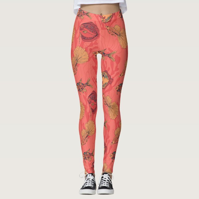 Fische auf lebendem Korallenhintergrund Leggings (Vorderseite)
