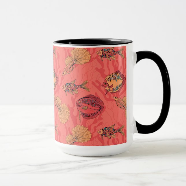 Fische auf lebendem Korallenhintergrund Tasse (Rechts)