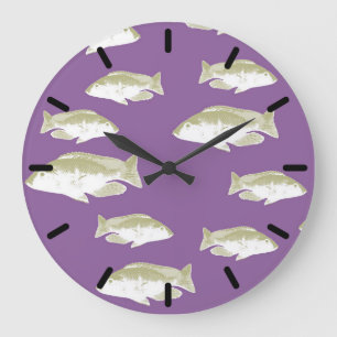 Fische auf lila große wanduhr