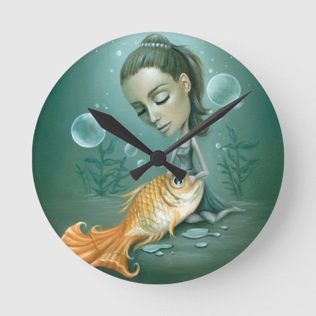 Fische aus Wasser-Uhr heraus Runde Wanduhr (Vorderseite)