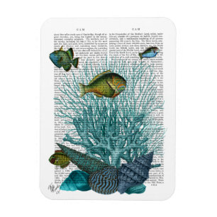 Fische, blaue Muscheln und Korallen Magnet