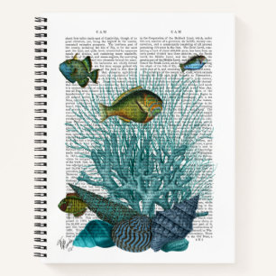 Fische, blaue Muscheln und Korallen Notizbuch