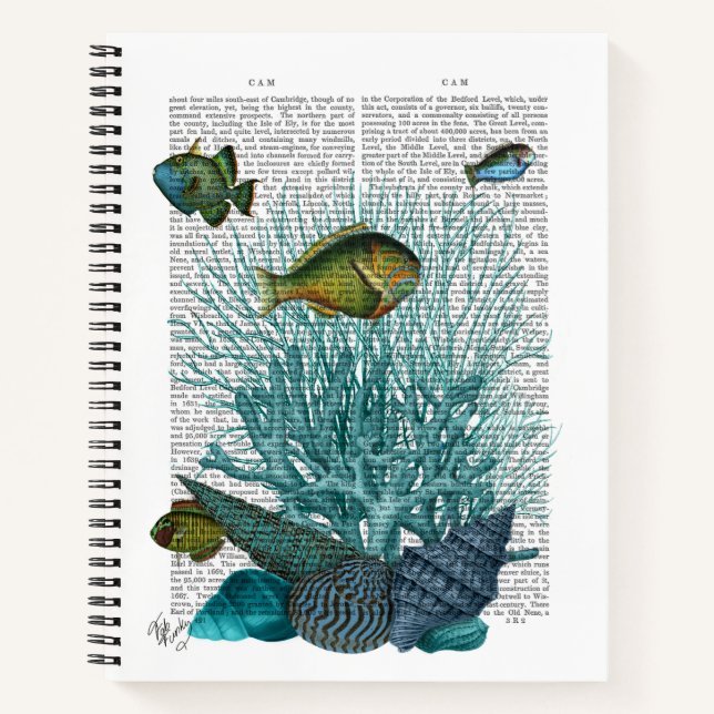 Fische, blaue Muscheln und Korallen Notizbuch (Vorderseite)