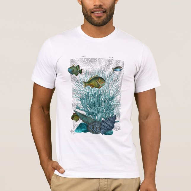 Fische, blaue Muscheln und Korallen T-Shirt (Vorderseite)