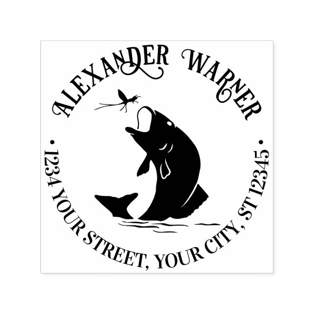 Fische, die für die Rücksendeadresse des Abendesse Permastempel (Design)