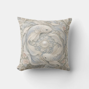 Fische Elfenbein Blau Porzellan Relief Stil Kissen