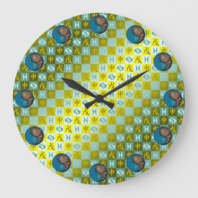 Fische & Erdaffe Große Wanduhr (Vorderseite)
