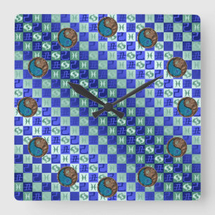 Fische & Erde Ochse Quadratische Wanduhr