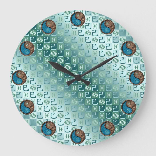 Fische & Erdeschlange Große Wanduhr (Vorderseite)