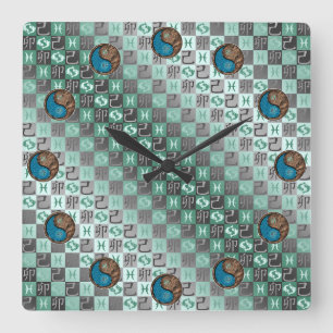 Fische & Erdhase Quadratische Wanduhr