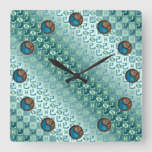 Fische & Erdlange Quadratische Wanduhr