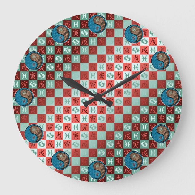 Fische & Erdtiger Große Wanduhr (Vorderseite)