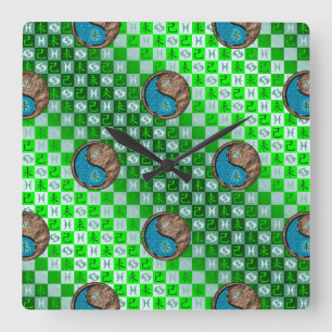 Fische & Erdziege Quadratische Wanduhr