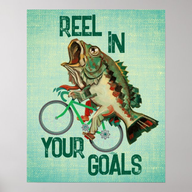 Fische fahren mit einem Motivierend Fahrradplakat Poster (Vorne)