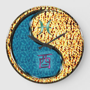 Fische & Feuer Hahn Große Wanduhr