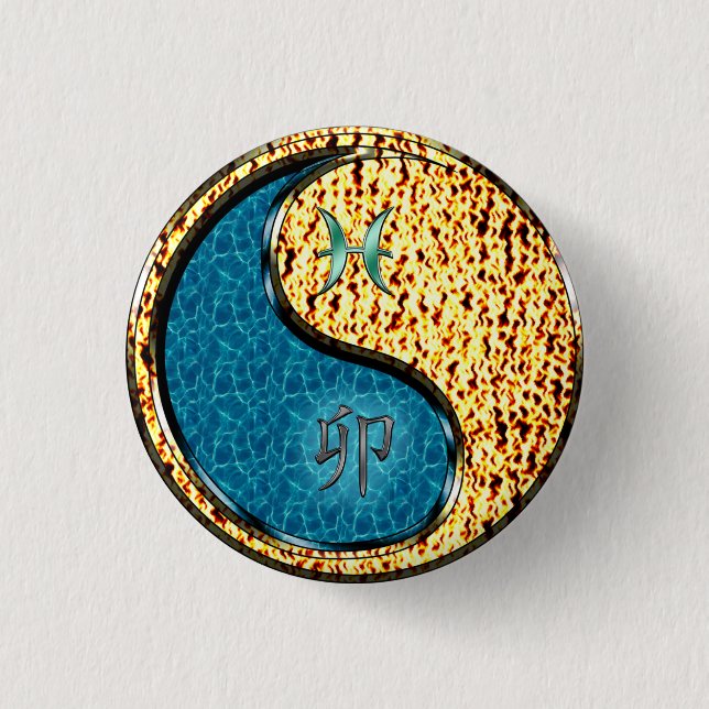 Fische & Feuer Kaninchen Button (Vorderseite)