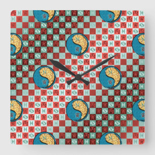 Fische & Feuer Tiger Quadratische Wanduhr