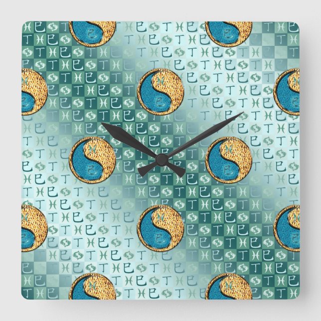 Fische & Feuerschlange Quadratische Wanduhr (Vorderseite)