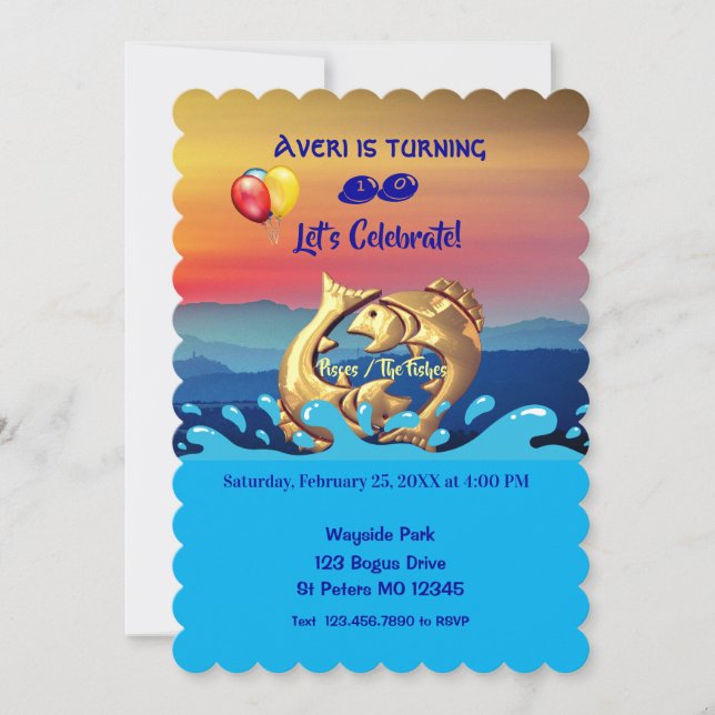 Fische Fische Geburtstag / 19. Februar - März 20 Einladung (Vorderseite)
