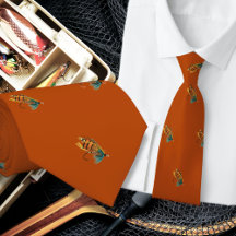 Fische Fischfang Rust Orange Neck Tie