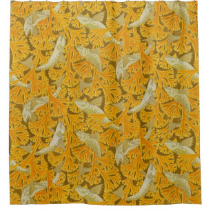 FISCHE,GELBE ALGAEN Jugendstil-Tiermuster Duschvorhang